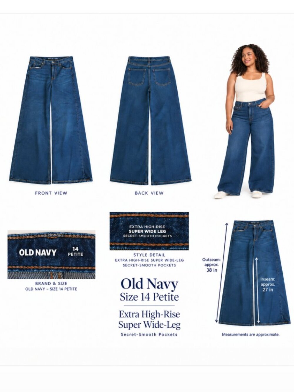 Old Navy Extra High Rise Super Wide Leg Jeans Size 14 Petite Medium Wash